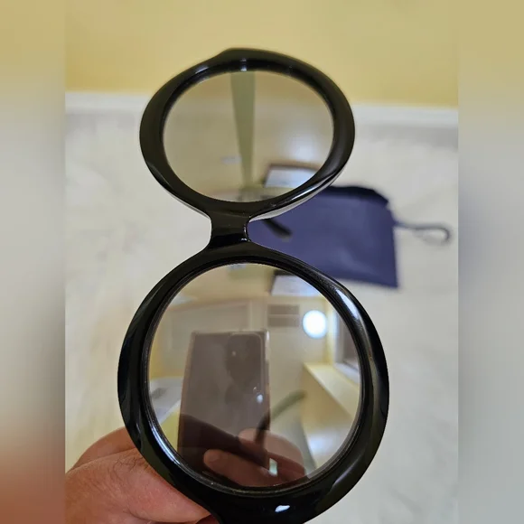 Chunky Frame Color Mirror Lens Oversize Round Sunglasses (Black / Silver) - Picture 5 of 12